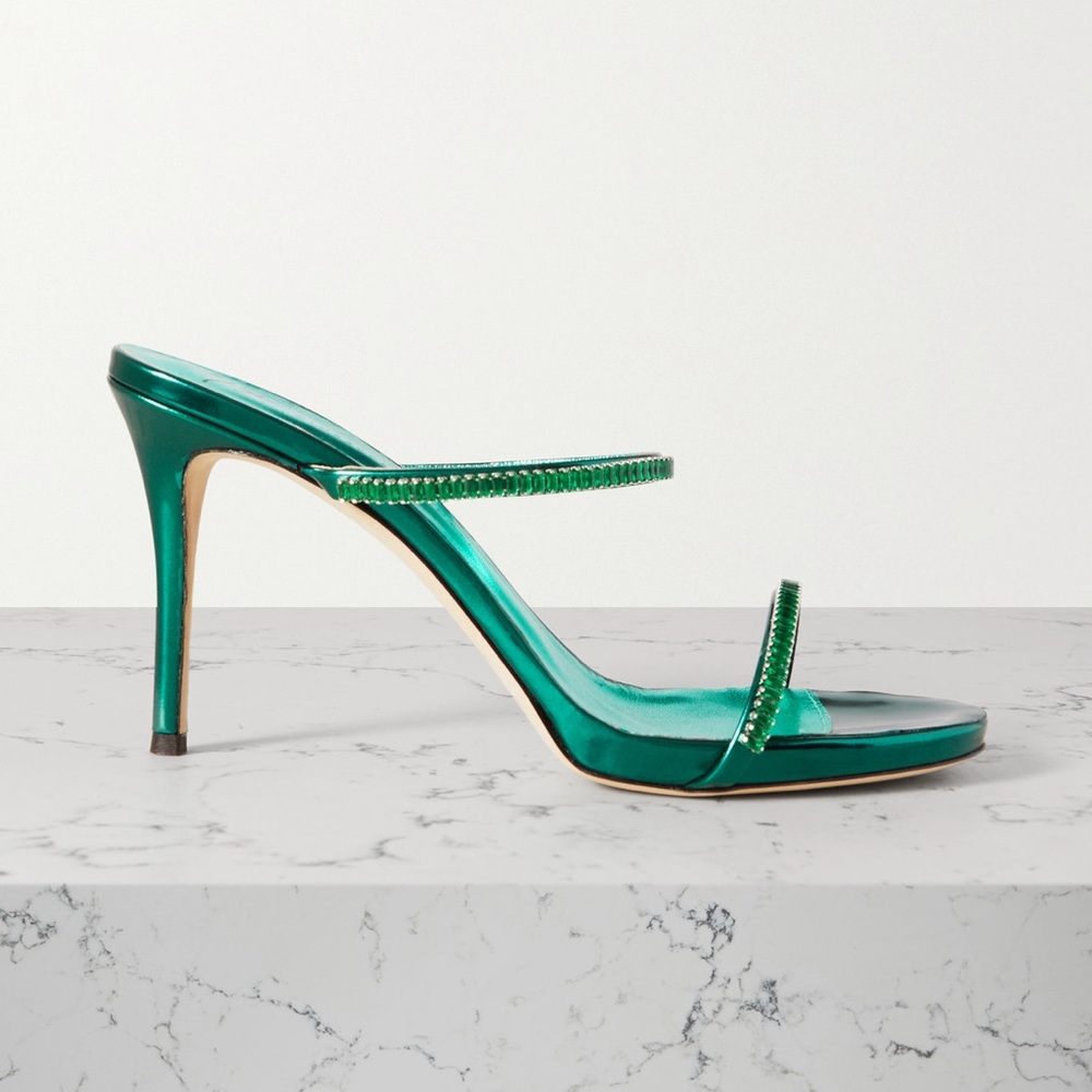 Giuseppe Zanotti Alien crystal-embellished faux patent-leather mules in green